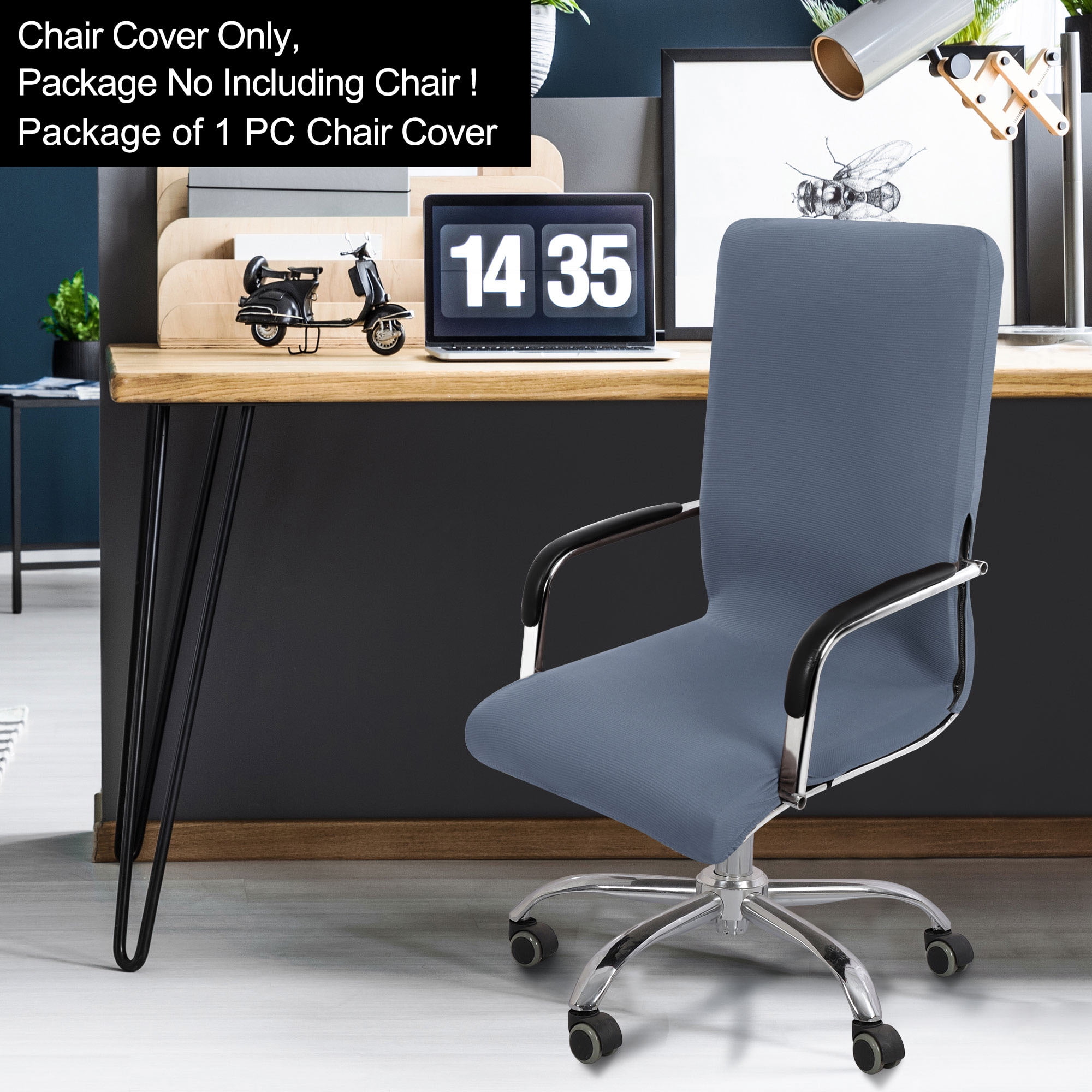 Unique Bargains Stretch Jacquard Office Room Chair Slipcover Steel Blue