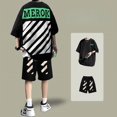 thumbnail image 3 of Conjuntos de pantalones cortos para hombre, novedad estética a rayas en camiseta lisa de algodón para hombre, talla 5xl, informal, fresca, holgada, nueva prenda superior a juego, ropa de lujo, 3 of 4