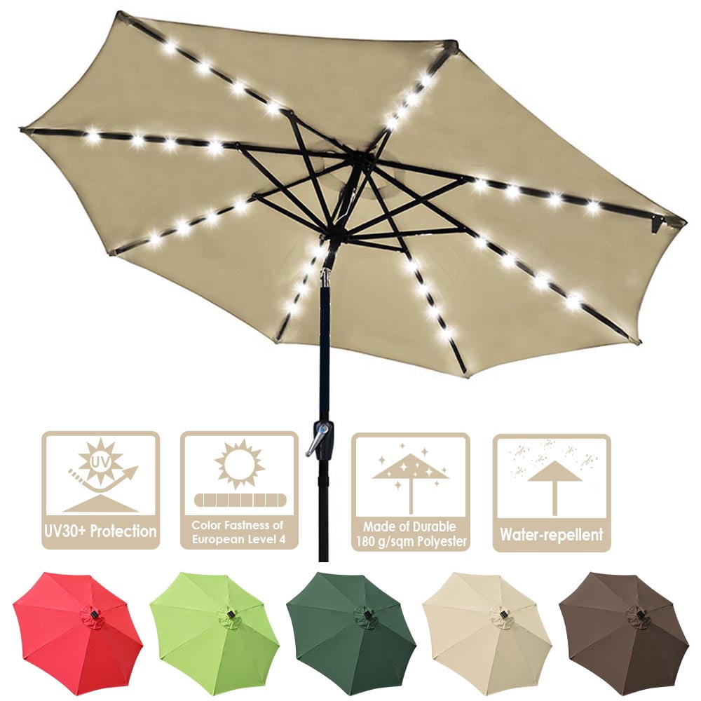 Klismos 10 Ft Patio Umbrella With Solar Led Lights Outdoor Table Market Umbrella With Tilt Crank 8 Sturdy Ribs 41 Solar Lights Coffee Patio Lawn Garden Umbrellas