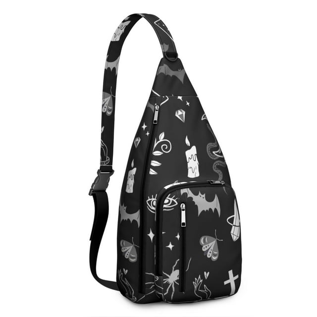 Dark Aesthetic Sling Backpack - Gothic Sunburst & Cosmic Eyes Print Shoulder Bag, Fashionable Anti-Theft Pack for Commuters