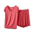 thumbnail image 2 of qolati Lounge Sets for Women 2 Piece Summer Short Sleeve V Neck Tops and Shorts Sets Soft Pajama 2025 Plus Size Casual Wide Leg Comfy Sleepwear, 2 of 3