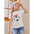 thumbnail image 1 of Girls' Fashionable Cotton Blend T-Shirt with Pink Bow Soccer Ball Print - Casual Round Neck, Short Sleeve Top for Summer, 1 of 7