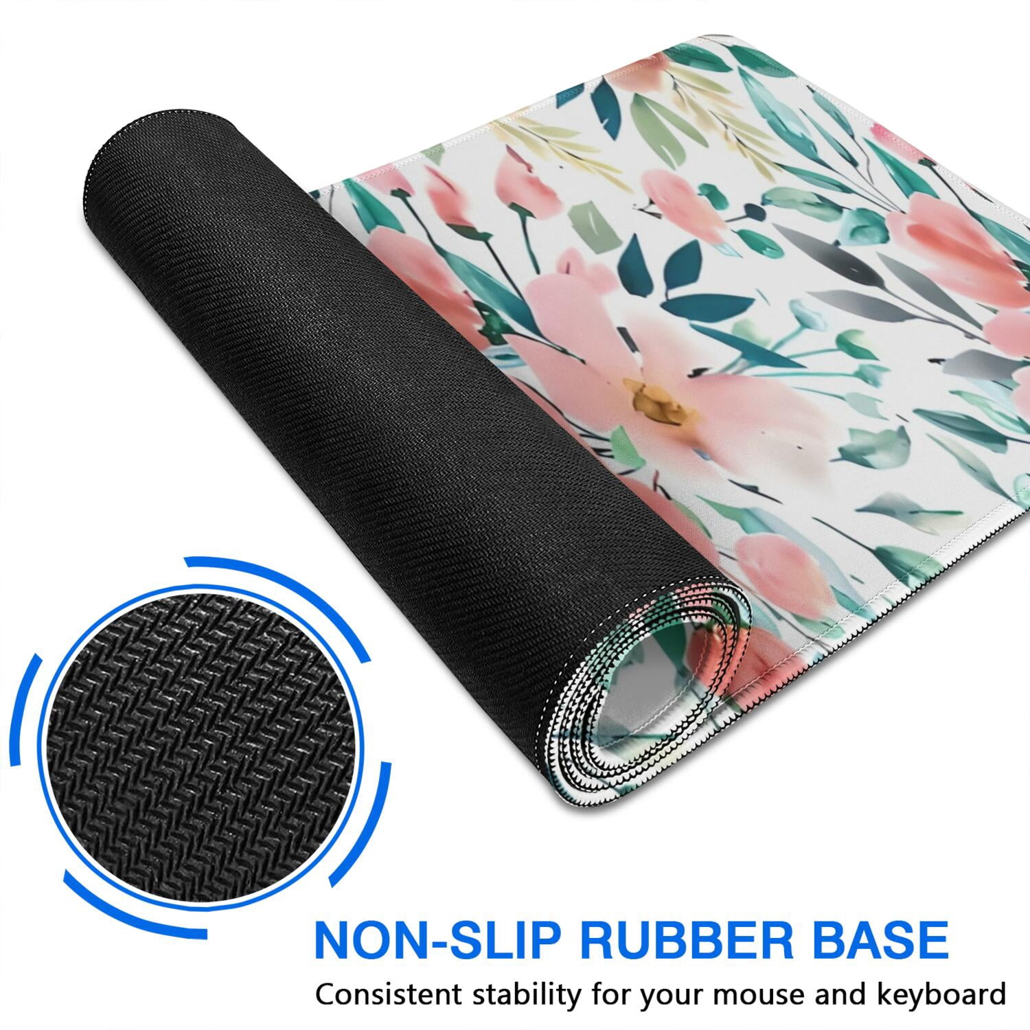 Long Mouse Pads for Desk,Pioneer Flower Floral Print Pattern Desk Mats on Top Of Desks, Desk Mouse Pad Extra Large with 3mm Non-Slip Base and Stitched Edge for Gaming,Office,Work,Home 35.4"x15.7"