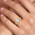 thumbnail image 4 of Gem Stone King 18K Yellow Gold Plated Silver White Moissanite and White Lab Grown Diamond 3 Stone Engagement Ring for Women | 1.58 Cttw | Oval 8X6MM | Round 2MM | Gemstone Birthstone | Size 8, 4 of 6