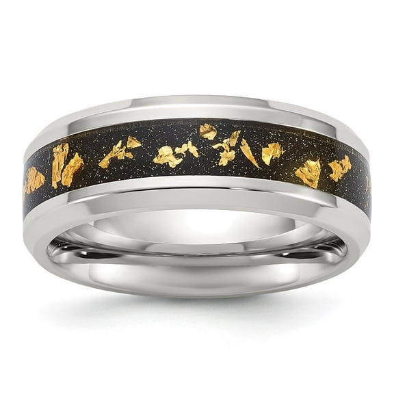 Auriga Fine Jewelry Stainless Steel Polished with Black and Gold Foil Inlay 8mm Men's Band Size 10