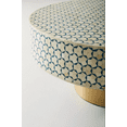 thumbnail image 3 of Round Bone Inlay Coffee Table – Ivory & Navy Floral Mosaic Pattern, Handmade Moorish Accent Table, 3 of 5