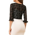 thumbnail image 3 of Allegra K Women's Bolero Cardigan Ruffle 3/4 Sleeve Tie Front Lace Shrug Top, 3 of 6