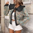 thumbnail image 4 of Women's Floral Print Cropped Denim Jacket, Sweet Peter Pan Collar Button Down Vintage Casual Coat, 4 of 6
