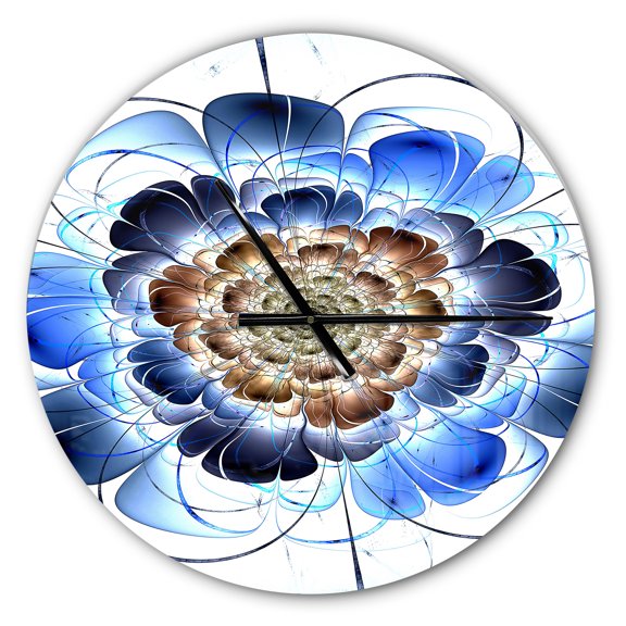 Designart 'Dark Blue Fractal Flower ' Modern wall clock