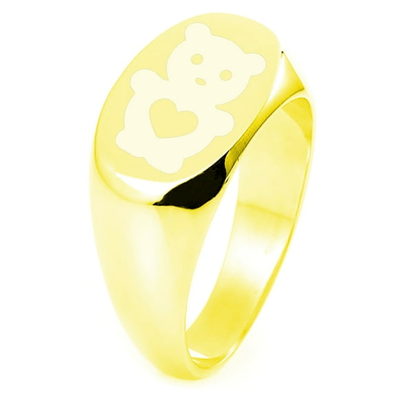 Sterling Silver Teddy Bear Love Engraved Oval Flat Top Polished Ring