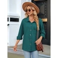 thumbnail image 6 of Womens Cable Knit Light-Weight Shacket Button Down Shirts Long Sleeve Casual Oversized Blouses Tops Blue S, 6 of 8