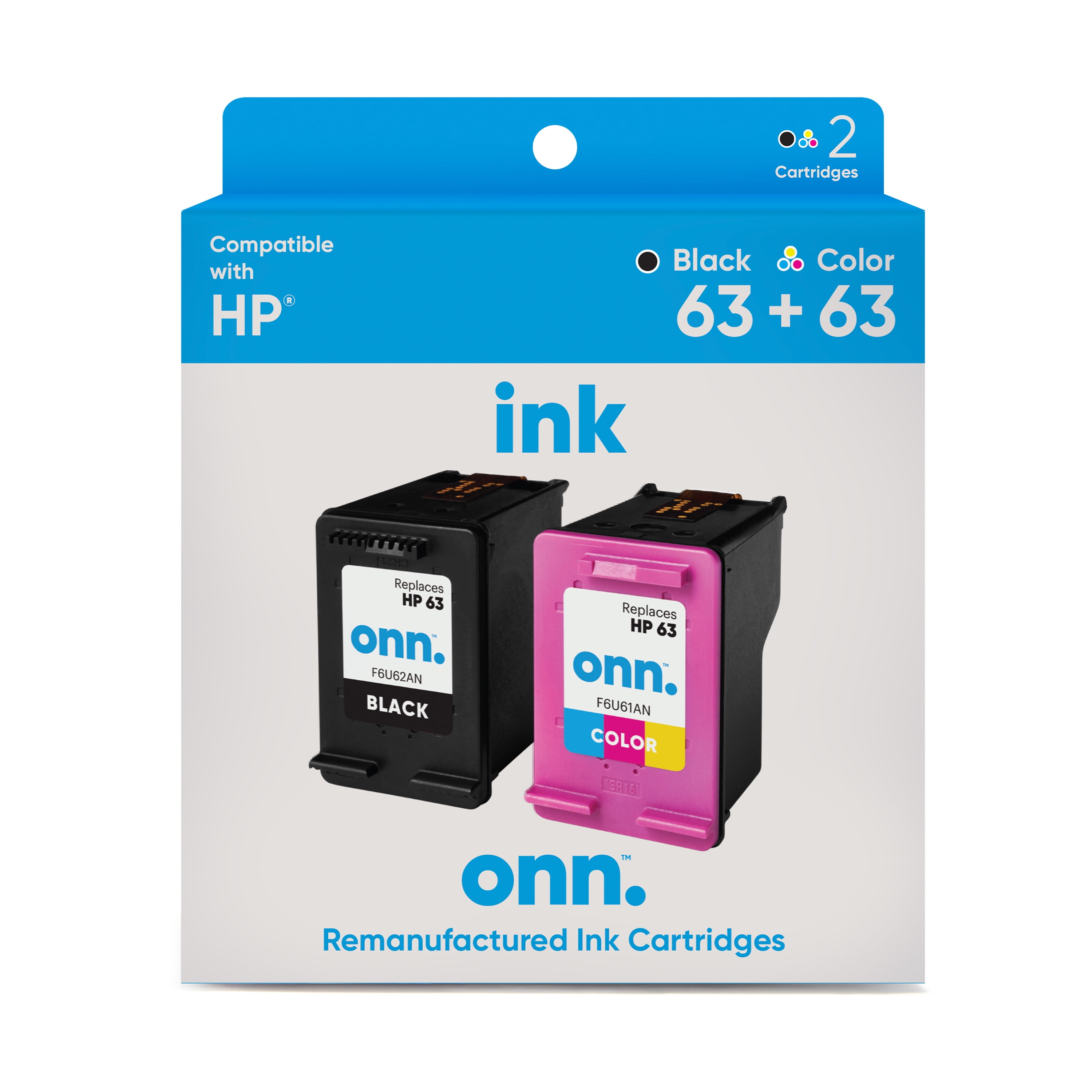 onn. Remanufactured HP 63 Black Tri Color Inkjet Cartridges 2