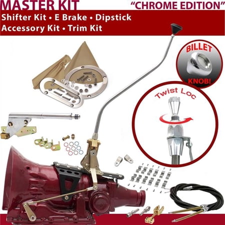 American Shifter  TH200 Shifter Kit Chrome 23 in. Swan E Brake Cable Clamp Clevis Trim Kit Dipstick for F696D