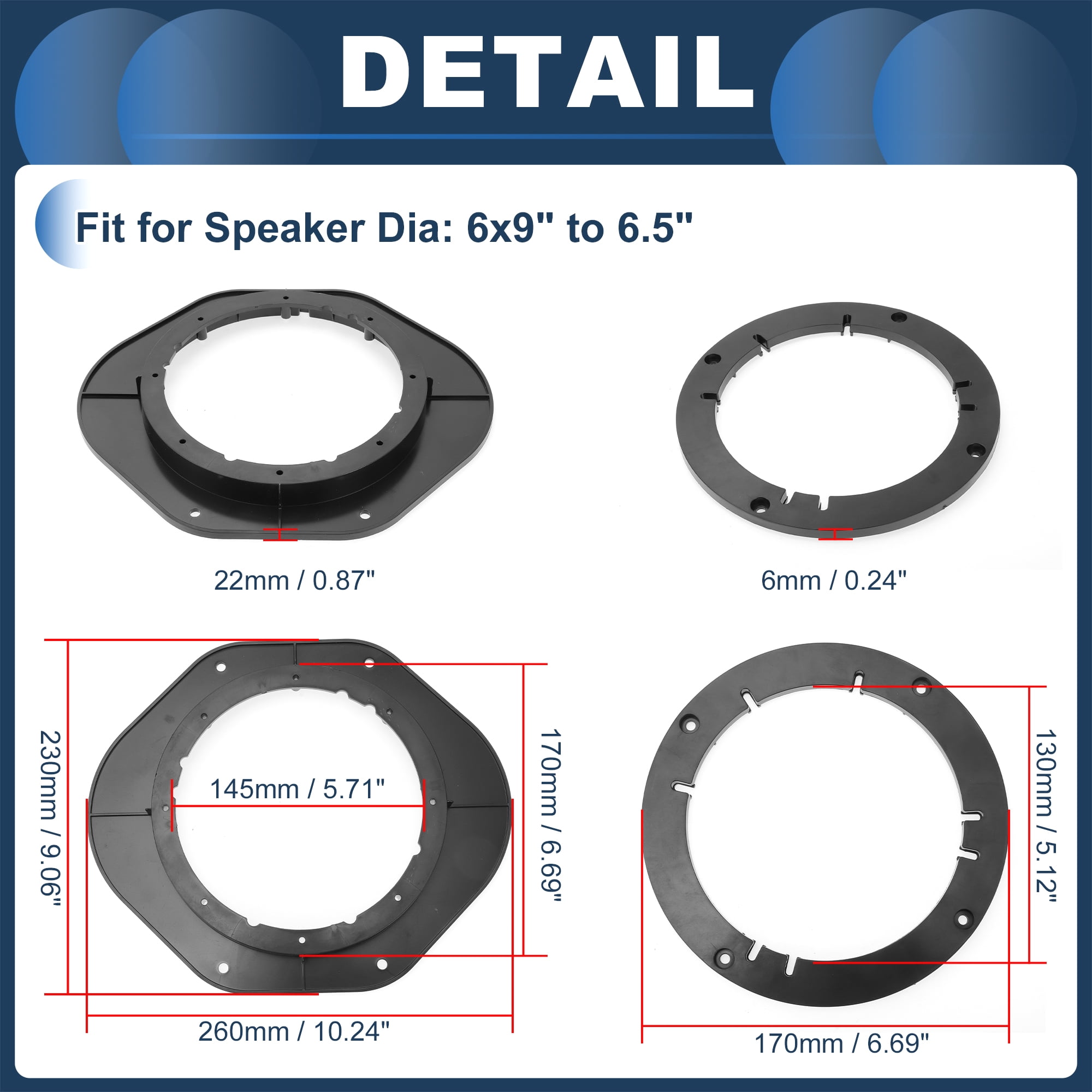 Unique Bargains Speaker Spacer Ring 6x9 to 6.5 for Ford Escape 2013-2021 ABS Black