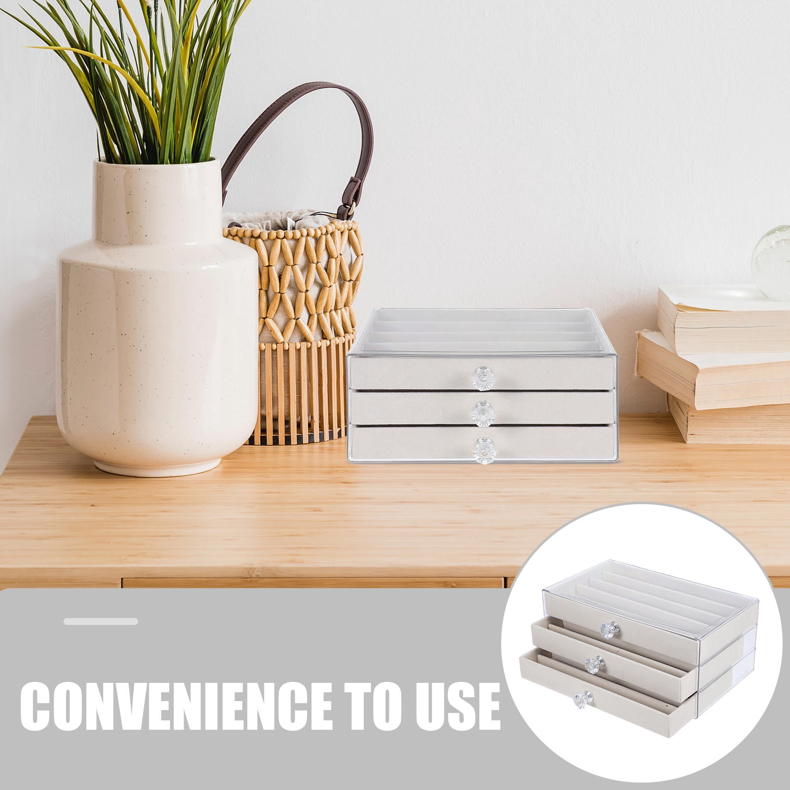 ETHZZLE Multifunctional Beige Jewelry Organizer Box for Necklace and Bracelet Storage