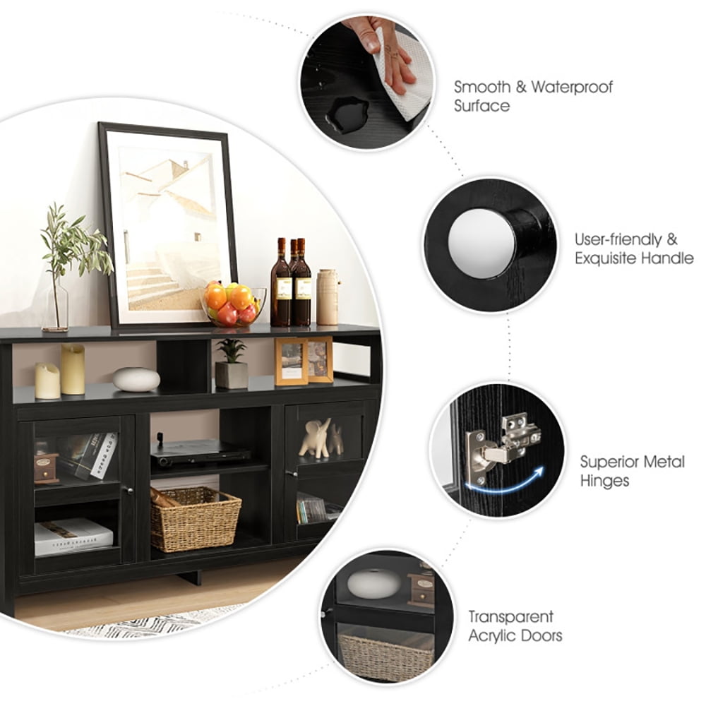 Finihen TV Stand, TV Cabinet, 58 Inch TV Stand Entertainment Console Center with 2 Cabinets, Media Entertainment Center with Storage, for Living Room, Bedroom, Black