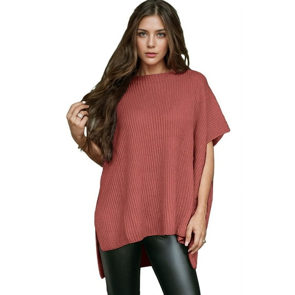 Women'S Loose Dropped Shoulder Short Sleeve Pullover Sweater Coral S