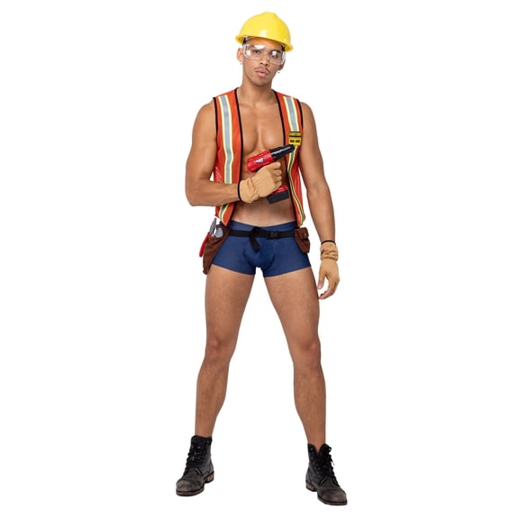 Roma Costume 6195 - 5PC Mens Construction Hard-Worker, Orange/Blue, Small