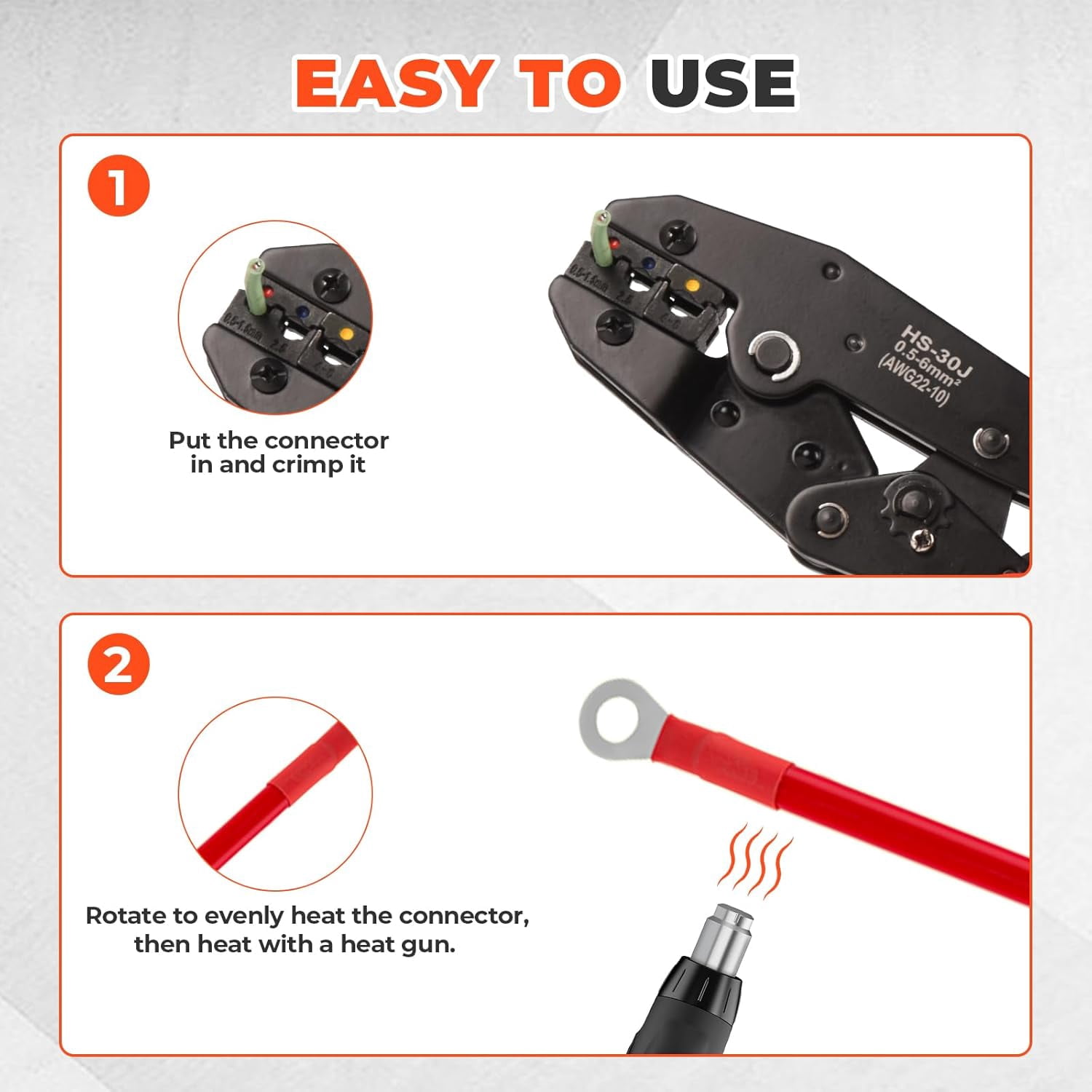Dawot Professional Crimping Tool for Insulated Electrical Connectors - HS-30J Ratcheting Wire Crimper for 22-10 AWG (0.5mm²-6.0mm²) Wire Terminals & End-sleeves