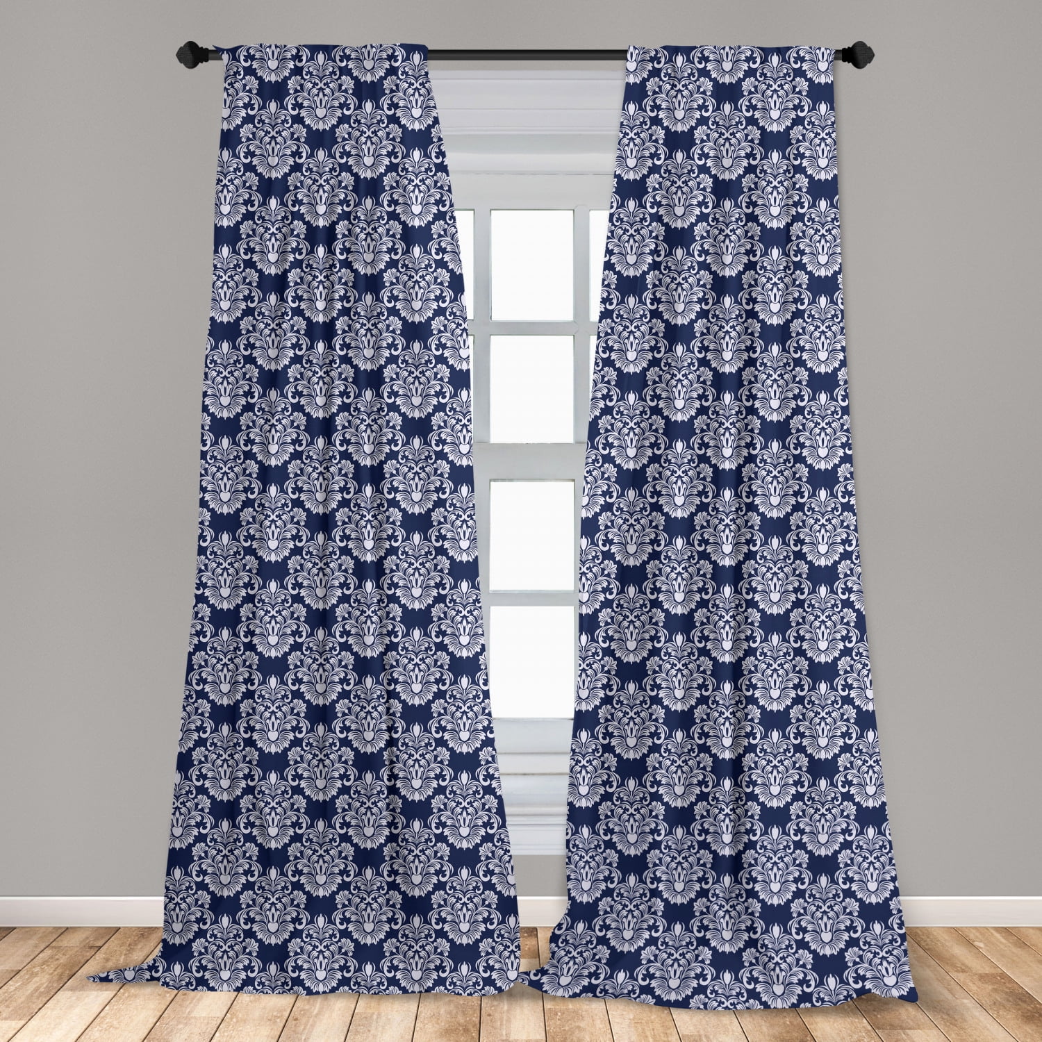 Navy Blue Curtains 2 Panels Set, Abstract Floral Damask ...
