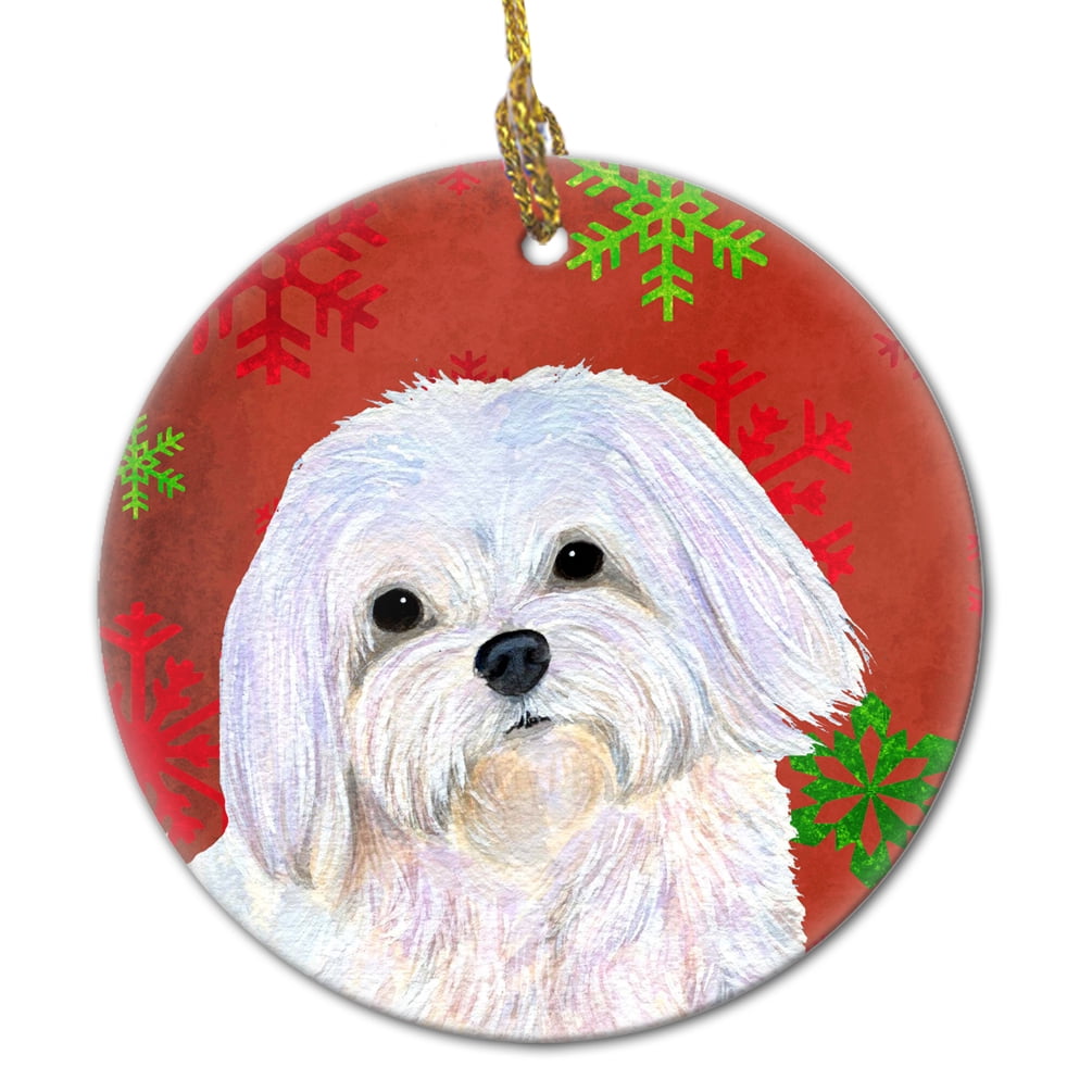 Maltese Red Snowflakes Holiday Christmas Ceramic Ornament SS4689