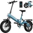 thumbnail image 1 of Lohoms 16" Folding Adult Electric Bike, 20mph 30 mile 350W 3 Riding Mode Commuter Foldable E-Bike for Adult, 16" Fat Tire Mountain Electric Bicycle, With APP Control, Blue, 1 of 9