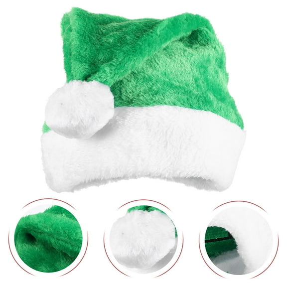 Minkissy Warm Plush Green Santa Hat Soft Christmas Cap for Holiday Party Wear and Festive Celebrations