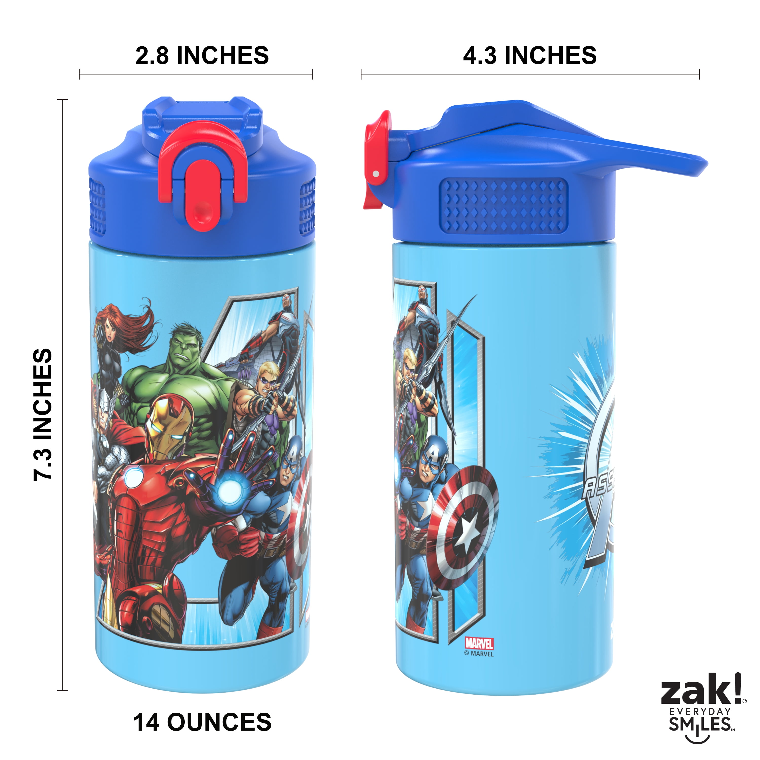 Zak Designs 14oz Stainless Steel Kids' Water Bottle with Antimicrobial Spout 'Spaceships