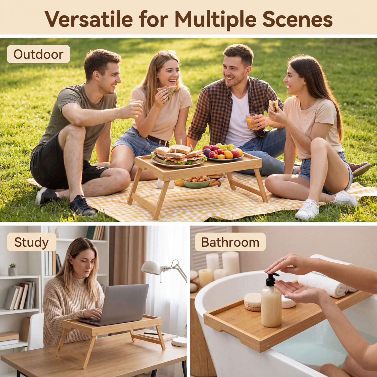 AMBLER 2-Pack Bed Tray Table with Folding Legs, Bamboo photo 7