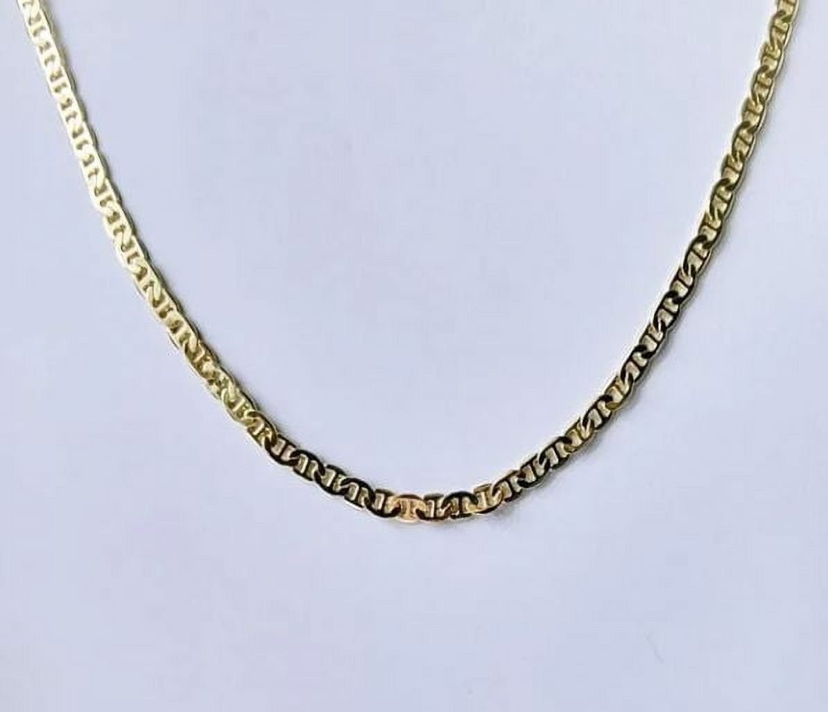 14k Bonded Gold Necklace with Tiny Bling Cross Pendent, Best Christmas Unisex Gift for Women, Men Mother, Father, Girlfriend, Boyfriend, Her, Him, Mariner Chain with Charm by Artisan Jeweler
