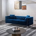 thumbnail image 3 of Holaki 82.3" Width Modern 3-Seat Velvet Sofa Tufted Square Arm Couch with Jeweled Buttons and 2 Pillows, Blue, 3 of 13