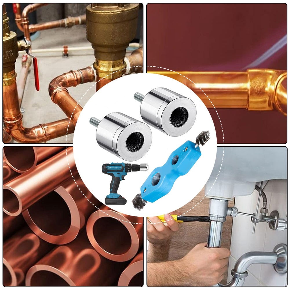 Copper Pipe Cleaner With 4In1 Battery Brush Dual Head For Drill 15+22Mm Plumbing Cleaning Metal Tube Battery Brush Accessories 22Mm Fangkenuo