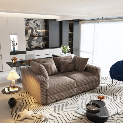 Howcool 102" Modular Cloud Sectional Sofa, Modern Oversized Deep Seat Corduroy Couch with Memory Foam Cushions, Built-in Storage and Cup Holders,Came