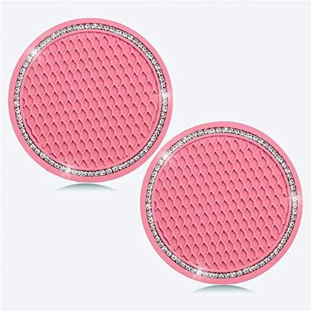 Posavasos de coche Bling de PVC, color rosa, para viajes, portavasos, posavasos antideslizantes de cristal para el interior del vehículo, accesorios para tazas para mujeres y niñas (2,75 pulgadas de
