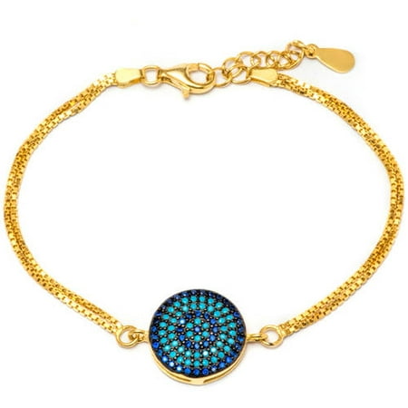 14k Gold Sapphire Bracelet - 14kt Gold Plated .925 Sterling Silver Bracelet with Sapphire and Nano Turquoise Stones