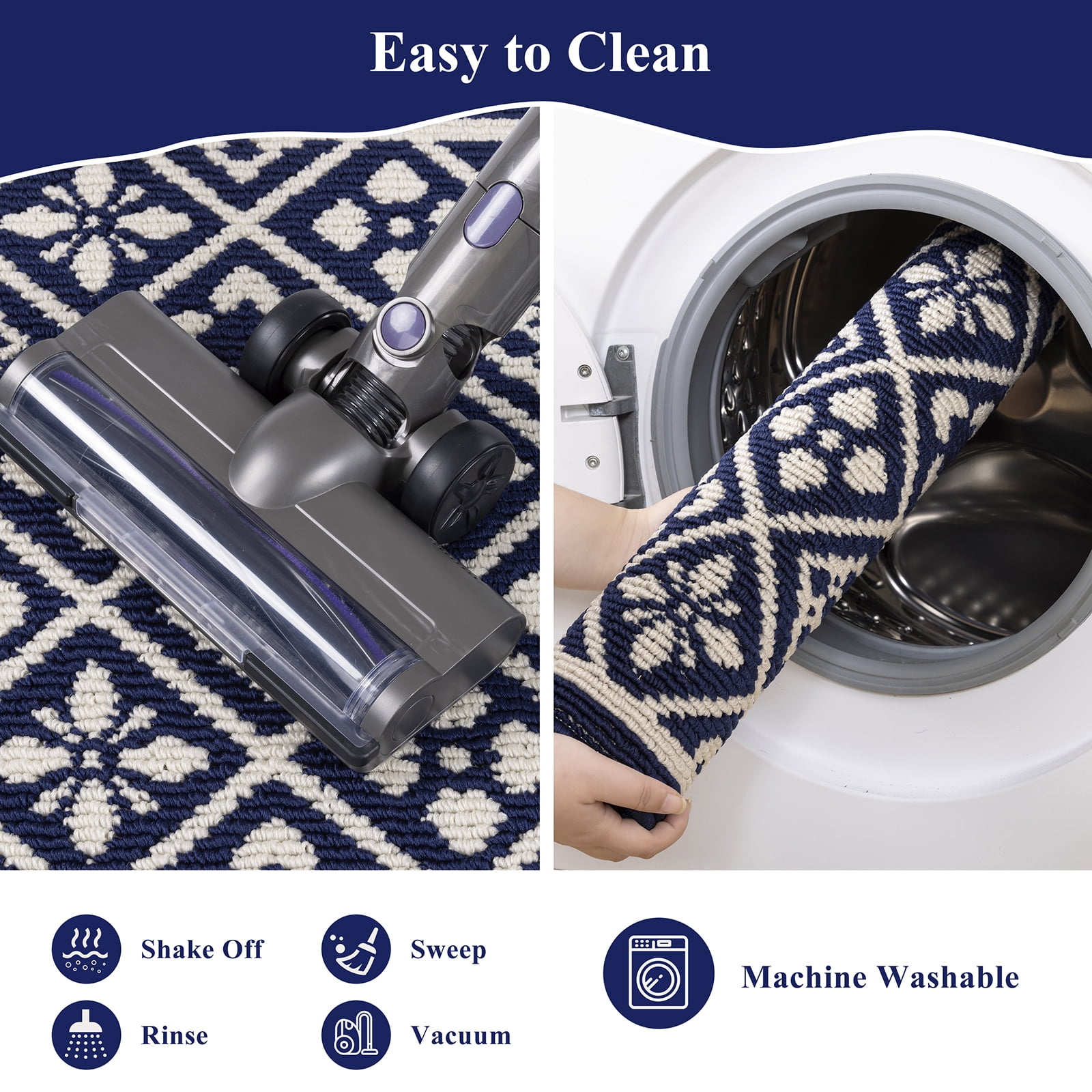 Vaukki Farmhouse Kitchen Rugs Sets of 3, Non Slip Kitchen Floor Mats Washable Kitchen Runner Rug, Blue