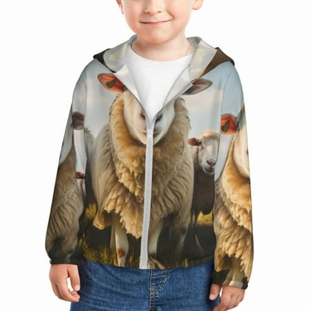 

Gaeub Cute Prairie Sheep Herd Print Athletic Sun Protection Hoodie for Kids Long Sleeve Outdoor UV Shirt Running Fishing Top for Boys Girls-2 Years