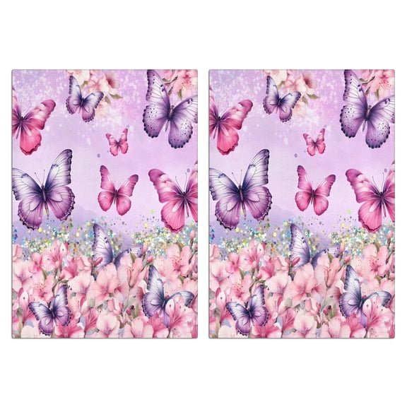 2 Pcs Funny Kitchen Towels,Pink Butterfly Flower Pattern Microfiber Dish Towels,Kitchen Tea Towels,Kitchen Towel Set (18" X 26")