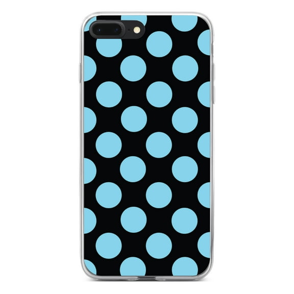 DistinctInk Clear Shockproof Hybrid Case for iPhone 7 PLUS / 8 PLUS (5.5" Screen) - TPU Bumper, Acrylic Back, Tempered Glass Screen Protector - Black Blue Polka Dots