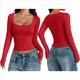 thumbnail image 3 of Camisas de Larga para Mujer, Tops Cortos, Cuello Cuadrado, Camisetas Básicas para Salir, Ropa de Invierno Y2K 2025 Rojo M, 3 of 7