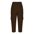 thumbnail image 5 of Eltusu Men's Cargo Pants, Solid Color Elastic Waistband Below the Knee Casual Capris Pants Brown Size 2XL, 5 of 9