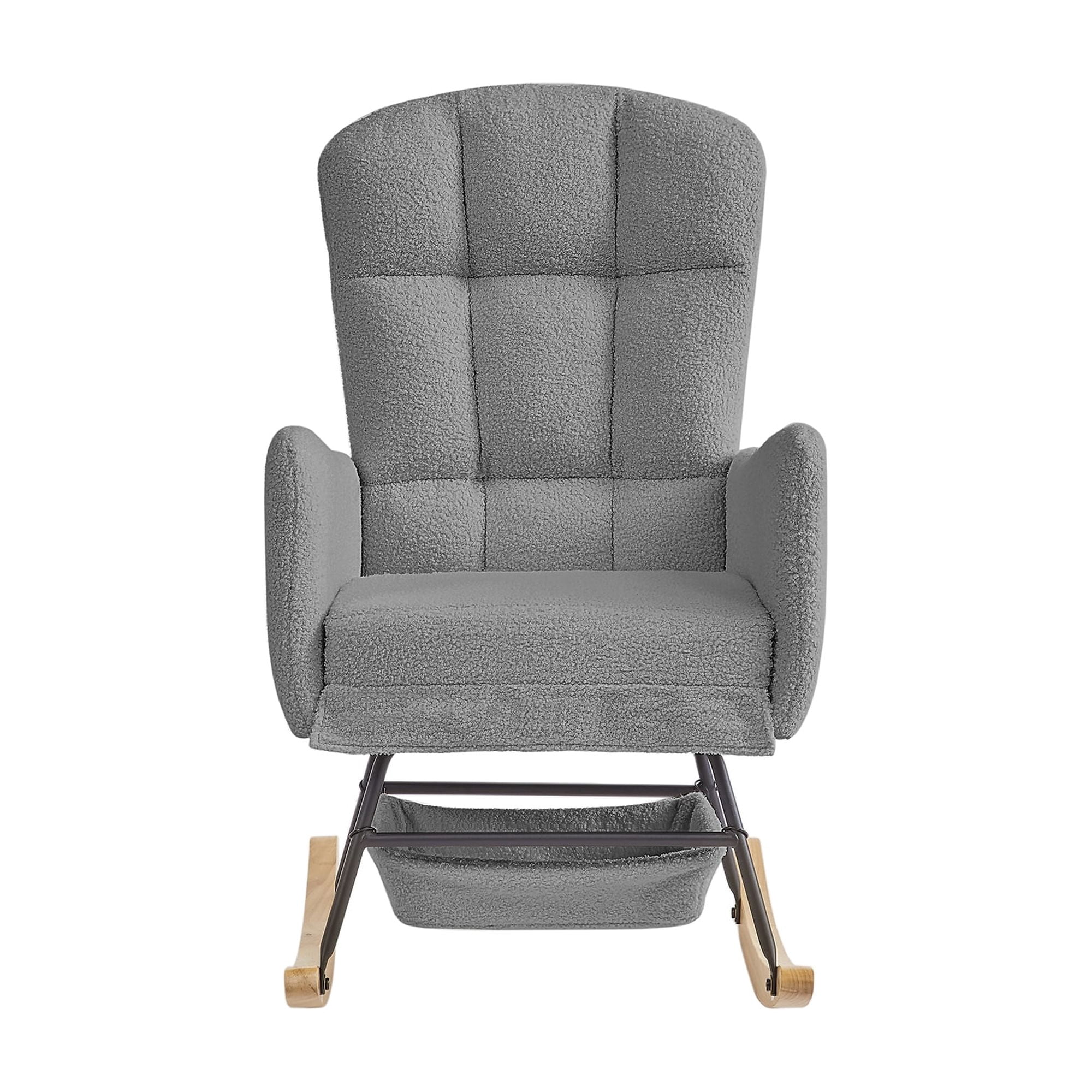 Leumius Teddy Rocking Accent Chair,High Backrest Upholstered Armchair Reading Chair for Reading,Bedroom,Living Room,Grey