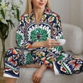 thumbnail image 6 of Honeii Colorful With Blue Oriental Print Women's Pajama Sets Long Sleeve Button Down Sleepwear Nightwear Soft Pjs Lounge Sets 2PCS-XX-Large, 6 of 7