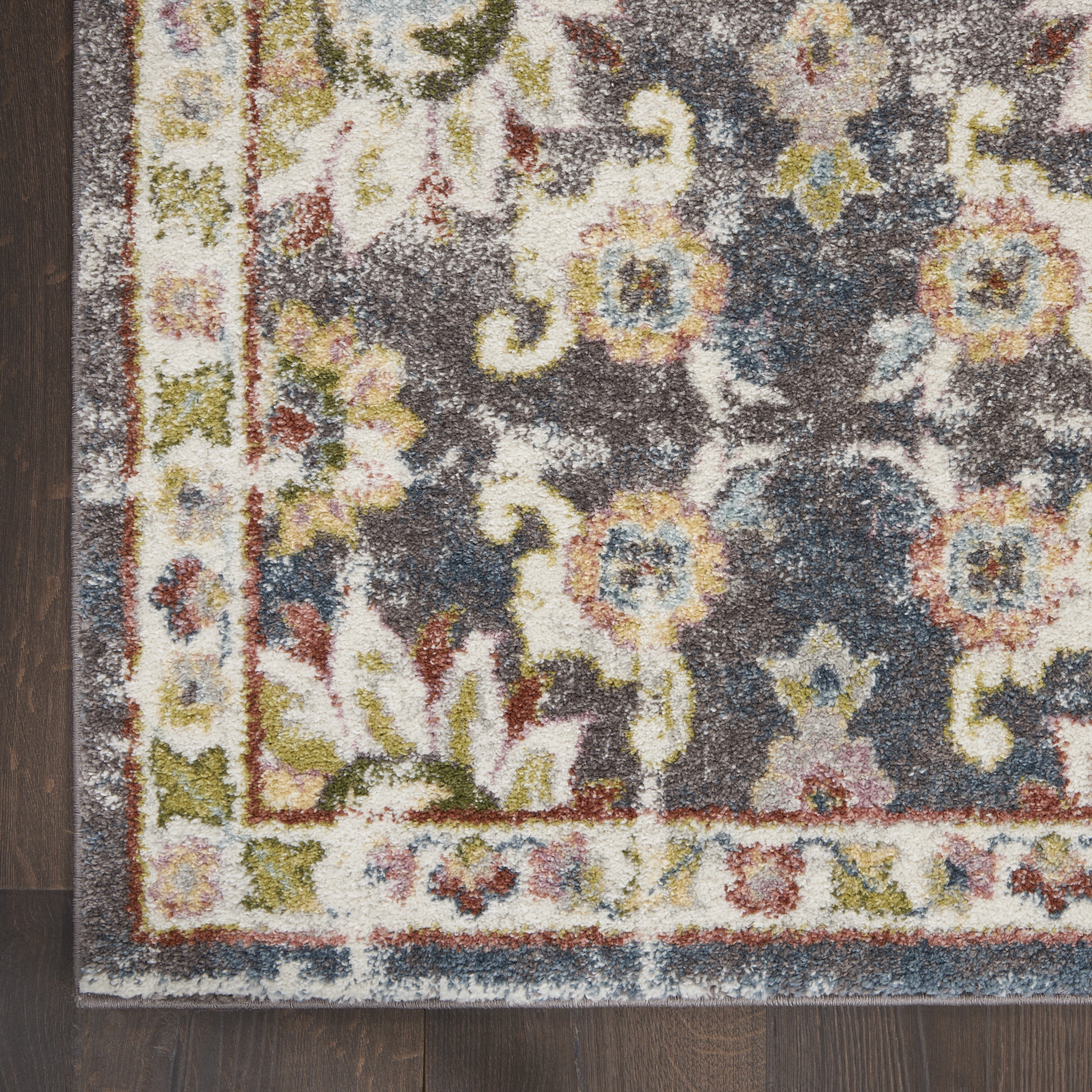 Nourison Juniper Floral Charcoal Multi 9' x 12' Area Rug, (9x12)