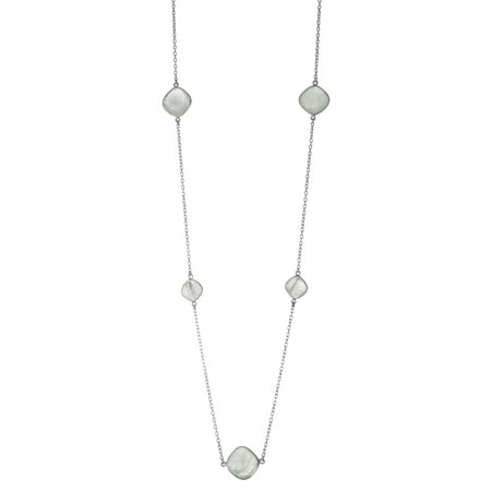 Green Rutilated Quartz Necklace - Sterling Silver Green Rutilated Quartz Long Necklace, 36