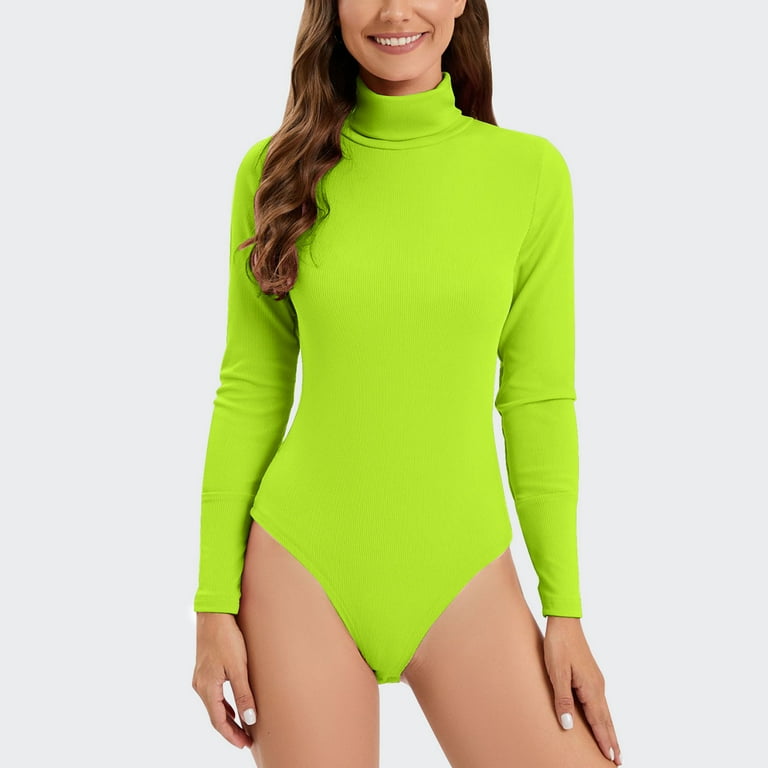 Taqqpue Bodysuits for Women Mock Turtle Neck Long Sleeve Tops Slim Ribbed  Knitted Bottom T-Shirt Stretch Bodysuit Jumpsuit