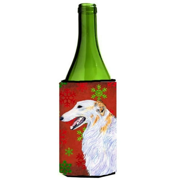 Borzoi Red And Green Snowflakes Holiday Christmas Wine bottle sleeve Hugger - 24 oz.