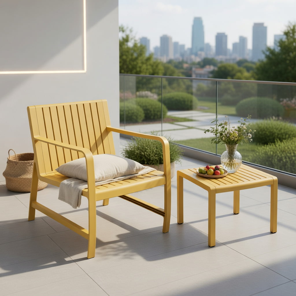 Demi Bonn Summer 2 Piece Indoor Outdoor Patio Set Yellow PP Chair Coffee Table Waterproof UV Resistant Easy 10 Minute Assembly All Weather Conversation Balcony Patio Living Room Furniture