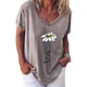thumbnail image 1 of Qarigey Camiseta de mujer con cuello en V y estampado de flores, manga corta, tela suelta Prendas para la parte inferior del cuerpo gris 5XL, 1 of 3