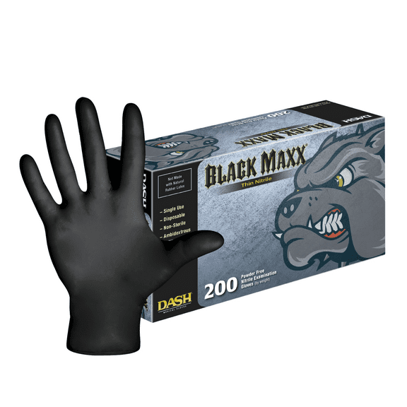 Dash Medical BMNT200L Black Maxx Nitrile Exam Gloves Thin Powder Free Large 200/Bx